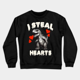 Kids I Steal Hearts Dino Baby Boy Valentines Day Crewneck Sweatshirt